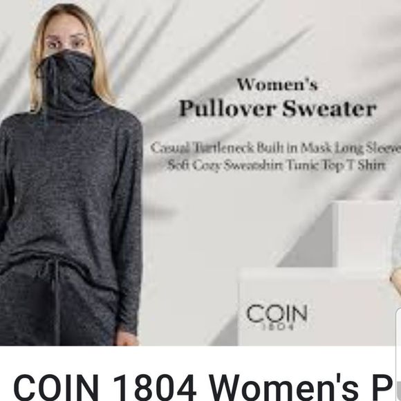 Coin 1804 Charcol Cowlneck Built In Mask Long Sleeve Sweater - Picture 2 of 11